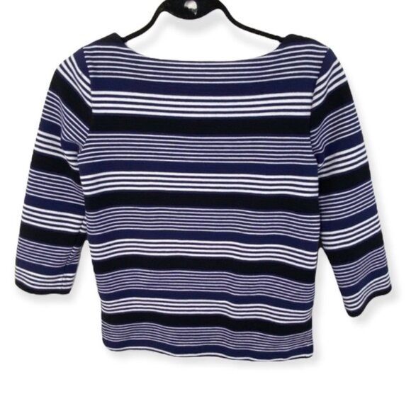 Madewell Gallerist Ponte Striped Sweater Top Blue White Size XS Boatneck Knit - Picture 4 of 6